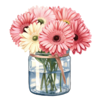 Rosa Gerbera Gänseblümchen Blume im Vase Korb Isolierung auf Weiß Hintergrund png