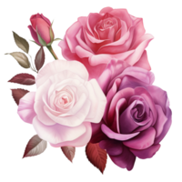 AI Generative Watercolor bouquet of roses isolated on transparent background png