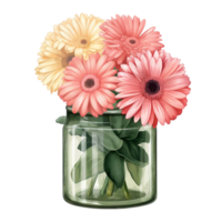 rosa gerbera margherita fiore nel vaso cestino solitudine su bianca sfondo png