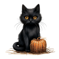 ai generativ schwarz Katze mit Gelb Augen Halloween Thema png