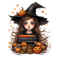 AI Generative witch with a book Halloween png