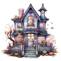 ai génératif aquarelle hanté maison Halloween sur transparent Contexte png