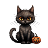 ai generativ schwarz Katze mit Gelb Augen Halloween Thema png