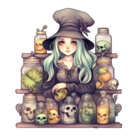 AI Generative Watercolor witch magic potion on transparent background png