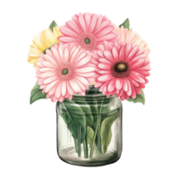 Rosa Gerbera Gänseblümchen Blume im Vase Korb Isolierung auf Weiß Hintergrund png