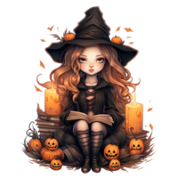 AI Generative witch with a book Halloween png