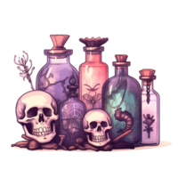 AI Generative Watercolor witch magic potion on transparent background png