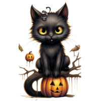 AI Generative Black cat with yellow eyes Halloween theme png