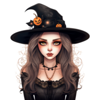 ai generativ Hexe Mädchen schwarz Kleid Halloween Aquarell png