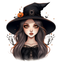 AI Generative witch girl black dress Halloween watercolor png