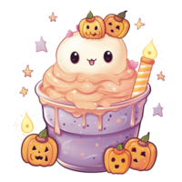 AI Generative cute watercolor halloween pumpkin with cupcake, illustration vector png