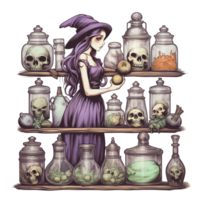 AI Generative Watercolor witch magic potion on transparent background png