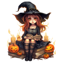 AI Generative witch with a book Halloween png