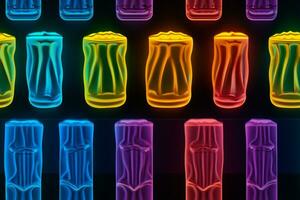 beer bottles neon color background photo