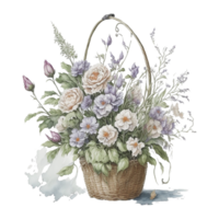 Aquarell Blumen- Korb, Aquarell Korb, Blume Korb, Aquarell Blumen- Blume Design, Aquarell Blume Vereinbarungen Blumen, Aquarell Blume Design, Hochzeit Dekoration, ai generiert png