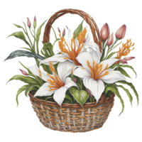 Watercolor Floral Basket, Watercolor Basket, Flower Basket, Watercolor Floral Flower Design, Watercolor Flower Arrangements Floral, Watercolor Flower Design, Wedding Decoration, AI Generated png