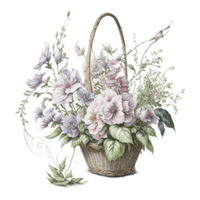 Aquarell Blumen- Korb, Aquarell Korb, Blume Korb, Aquarell Blumen- Blume Design, Aquarell Blume Vereinbarungen Blumen, Aquarell Blume Design, Hochzeit Dekoration, ai generiert png