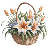 Watercolor Floral Basket, Watercolor Basket, Flower Basket, Watercolor Floral Flower Design, Watercolor Flower Arrangements Floral, Watercolor Flower Design, Wedding Decoration, AI Generated png