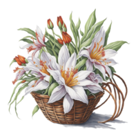 Watercolor Floral Basket, Watercolor Basket, Flower Basket, Watercolor Floral Flower Design, Watercolor Flower Arrangements Floral, Watercolor Flower Design, Wedding Decoration, AI Generated png