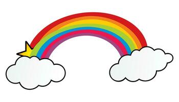 Rainbow between two clouds drawn in cartoon style vector