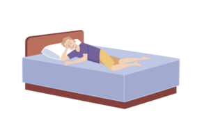 Man resting in bed during his day-off, flat illustration isolated. png