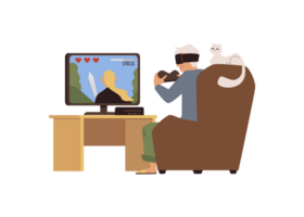Sénior personnes âgées homme en jouant vidéo ordinateur Jeu plat illustration isolé. png