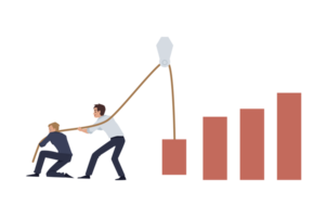 zwei Geschäftsleute ziehen oben Der Umsatz Diagramm Vektor Konzept. profitieren erziehen Konzept von zwei Weiß Kragen Manager. png