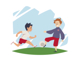 Group of boys playing football or soccer, flat vector illustration isolated. png