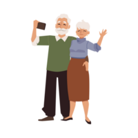 Senior couple taking selfie with smartphone flat illustration isolated. png