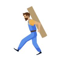 Delivery Man with a beard in blue uniform carrying Big Box Sideview. png