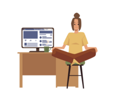 Woman doing sport at work - flat illustration isolated . png