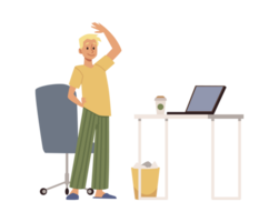 Man interrupting his work for sport break, flat illustration isolated. png