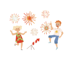 Cheerful children enjoy fireworks flat illustration png