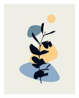 póster decoración con minimalista diseño elementos en boho estilo, piedras azul y amarillo. pared Arte hoja, hogar decoración, rama con hojas. vector