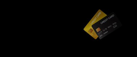 Concept of finance, banking and credit card, credit card on black background, design banner background photo