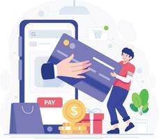 Payment online concept in flat design. E-commerce, online shopping, mobile payments. Vector illustration