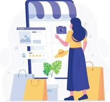 Shopping online vector concept for banner, website design or landing web page. Online shopping on website or mobile app. E-commerce and delivery concept. Vector illustration.