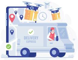 Delivery service concept. Vector illustration in flat style. Online order tracking. For shipping, modern technology, artificial intelligence technology concept.