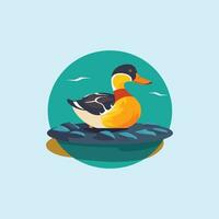 Cute duck swimming on water isolated vector