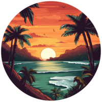 Beach illustration round sticker artwork png