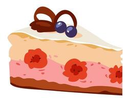 Raspberry cheesecake. A piece of cake. Vector illustration of a sweet dessert. Homemade cakes.