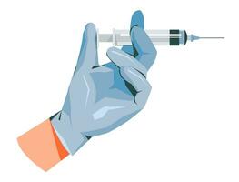 World Immunization. Hand with syringe. Syringe with vaccine. Cartoon vector flat illustration.