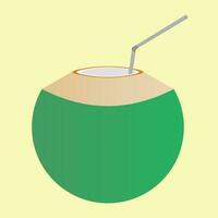 light green coconut that has been opened with a straw vector