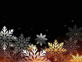 Christmas black background lined golden snowflakes, simple holiday card, Merry Christmas vector