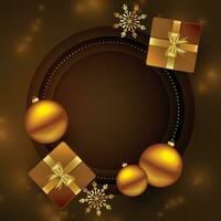 casar Navidad y contento nuevo año Navidad decoraciones pelota colgando en cinta, oro Brillantina papel picado. realista 3d diseño. vector ilustración