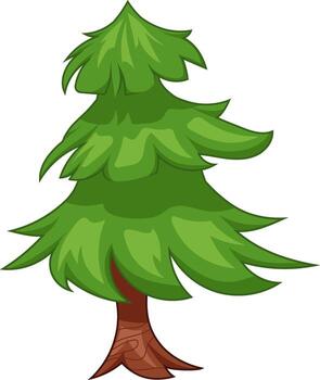 Vector image of a cartoon fir tree with contour. Spruce, coniferous tree, green tree for children on transparent background