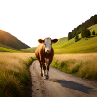 majestätisch Kuh im das Landschaft generativ mit ai png