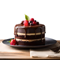 chocolate pastel con arándanos y fresas generativo con ai png