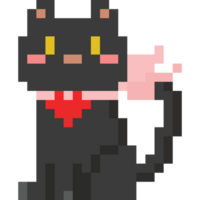 pixel konst svart katt med hjärta krage png