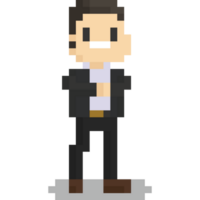 Pixel art black office suit man character 2 png